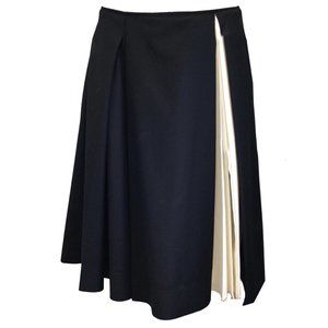 ALEXANDRE BLANC BLACK / IVORY PLEATED WOOL SKIRT